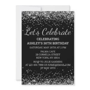 Black Silver Glitter 30th Birthday Let's Celebrate
