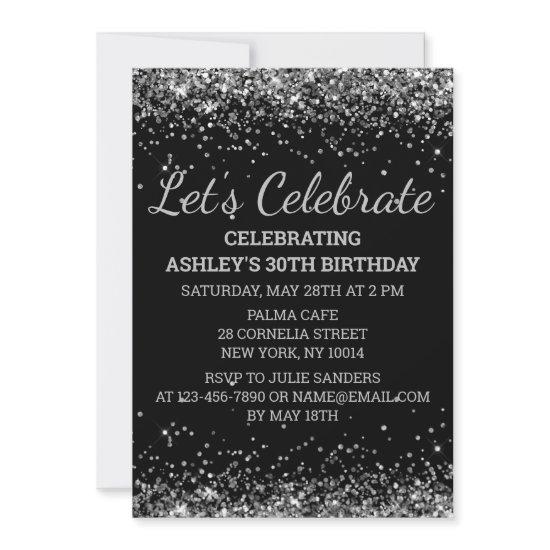 Black Silver Glitter 30th Birthday Let's Celebrate