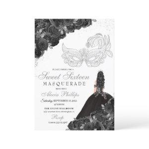 Black & Silver Glitter Floral Sweet 16 Masquerade