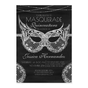 Black Silver Glitter Lace Masquerade Quinceañera