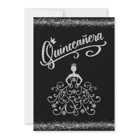 BlacK Silver Glitter Quinceañera 15