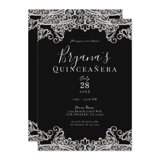 Black & Silver Lace Elegant Quinceañera Party