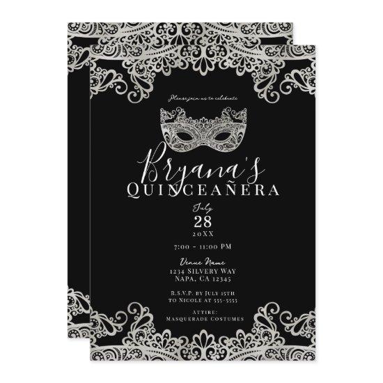 Black & Silver Lace Masquerade 15th Quinceañera