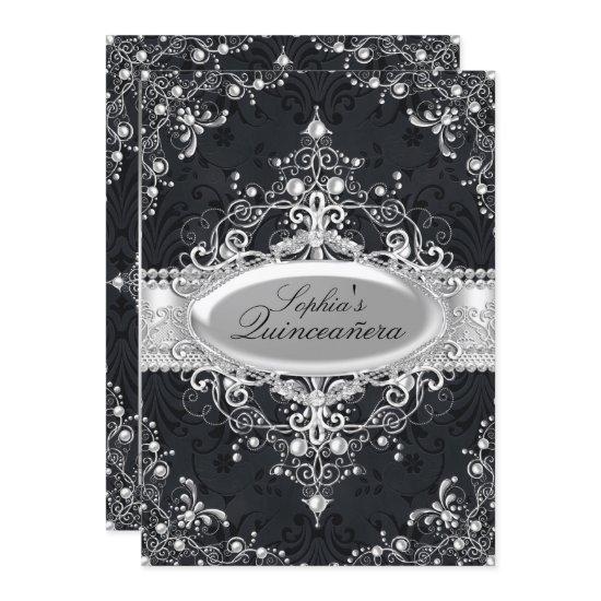 Black & Silver Pearl Vintage Glamour Quinceanera