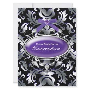 Black Silver Purple Damask Purple Quinceanera