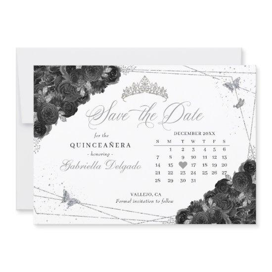 Black & Silver Quinceañera Save The Date