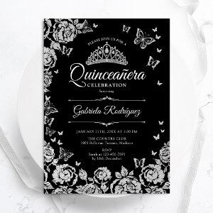 Black Silver Roses Butterflies Quinceanera