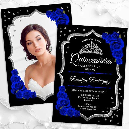 Black Silver Royal Blue Photo Quinceanera