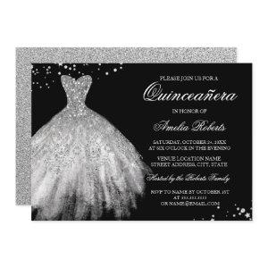 Black Silver Sparkle Dress Quinceanera