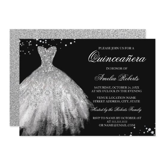 Black Silver Sparkle Dress Quinceanera