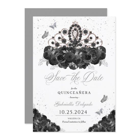 Black & Silver Tiara Save The Date Quinceañera
