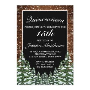 Black Snowy Forest & Wood Pine Tiara Quinceañera