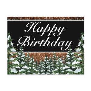 Black Snowy Wood Forest Happy Birthday Greeting Announcement Postcard