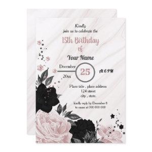 Black & soft pink floral birthday party