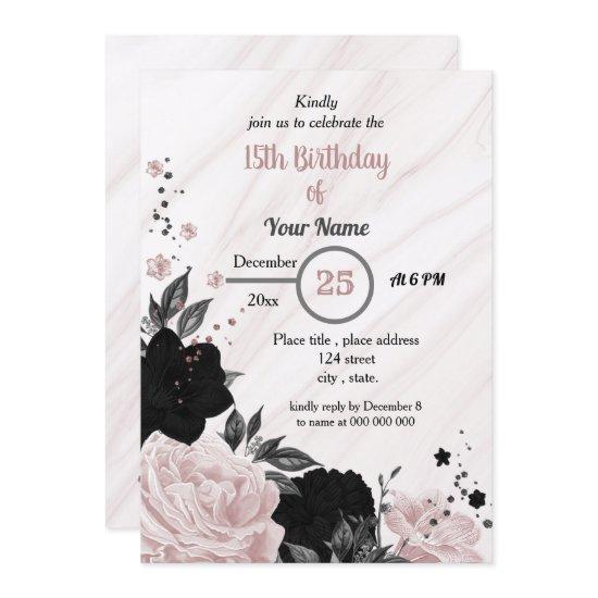 Black & soft pink floral birthday party
