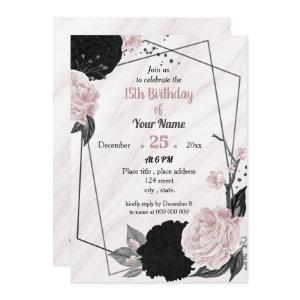 Black & soft pink floral geometric birthday party