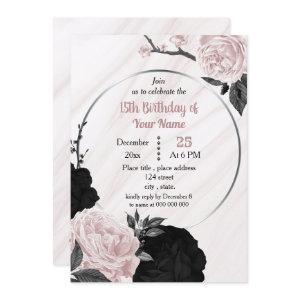 Black & soft pink floral geometric birthday party
