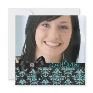 Black Teal Blue Damask Photo Sweet Sixteen Party