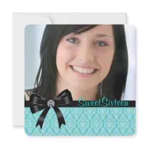Black Teal Blue Damask Sweet Sixteen Party