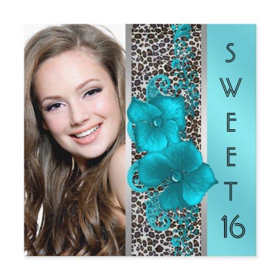 Black Teal Blue Leopard Photo Sweet 16 Birthday