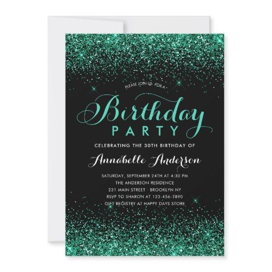 Black Teal Green Glitter Sparkle Any Age Birthday