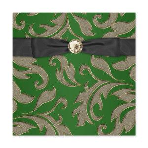Black Tie Black Gold Green Damask Party