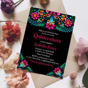 Black Vibrant Floral Quinceanera Mexican Fiesta