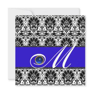 BLACK WHITE BLUE DAMASK MONOGRAM Sapphire