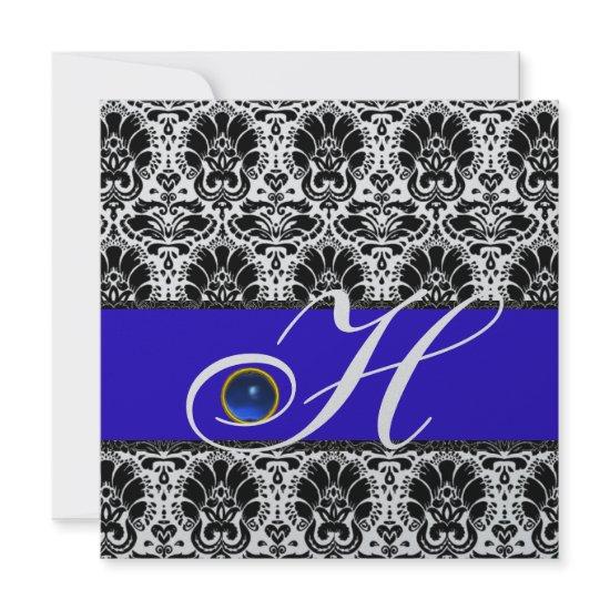BLACK WHITE BLUE DAMASK MONOGRAM Sapphire Silver