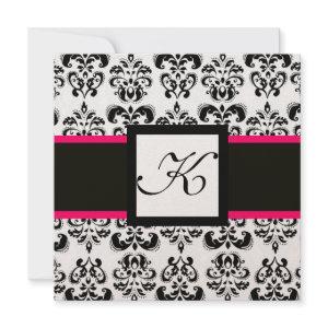 BLACK WHITE DAMASK MONOGRAM Champagne Metallic