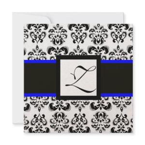 BLACK WHITE DAMASK MONOGRAM Champagne Metallic