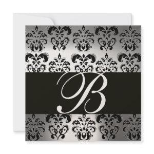 BLACK & WHITE DAMASK MONOGRAM champagne moonstone