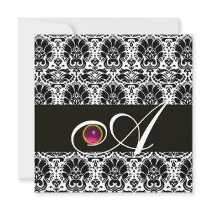 BLACK WHITE  DAMASK MONOGRAM Pink Fuchsia Amethyst