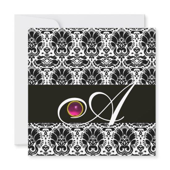 BLACK WHITE  DAMASK MONOGRAM Pink Fuchsia Amethyst