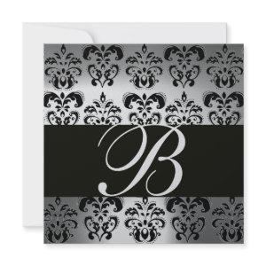 BLACK & WHITE DAMASK MONOGRAM silver moonstone