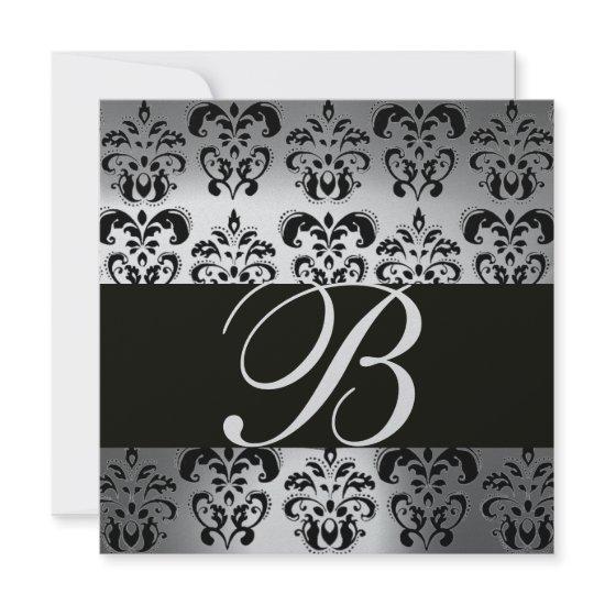 BLACK & WHITE DAMASK MONOGRAM silver moonstone