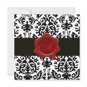 BLACK & WHITE DAMASK, RED WAX SEAL MONOGRAM Ice