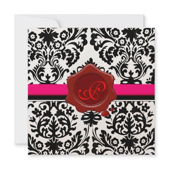 BLACK & WHITE DAMASK, RED WAX SEAL MONOGRAM