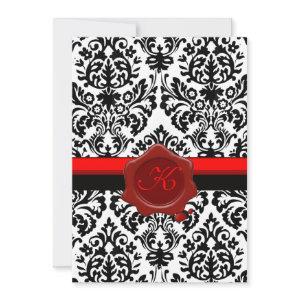 BLACK & WHITE DAMASK, RED WAX SEAL MONOGRAM
