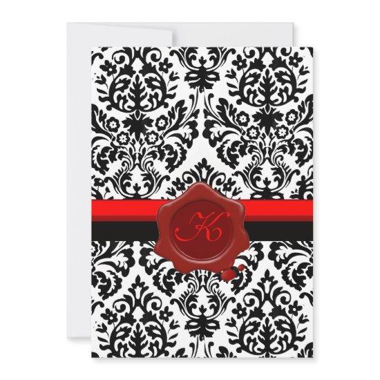 BLACK & WHITE DAMASK, RED WAX SEAL MONOGRAM