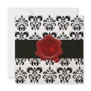 BLACK & WHITE DAMASK,WAX SEAL MONOGRAM champagne
