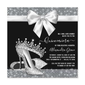 Black White Diamond Tiara Shoe Glam Quinceanera