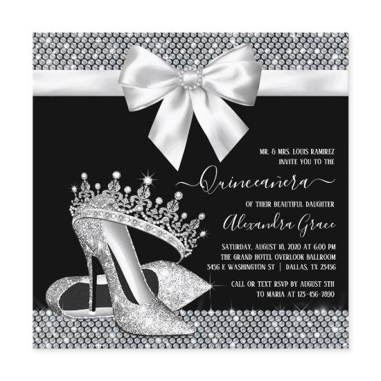 Black White Diamond Tiara Shoe Glam Quinceanera