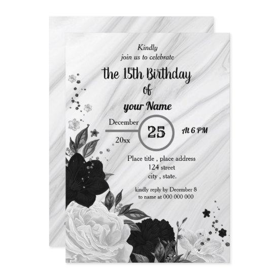 Black & white floral birthday party