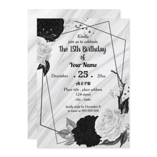 Black & white floral geometric birthday party