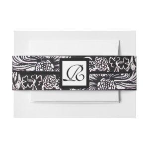 Black White Flowers and Shamrocks Floral Monogram  Belly Band
