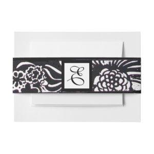 Black White Flowers and Shamrocks Floral Monogram  Belly Band