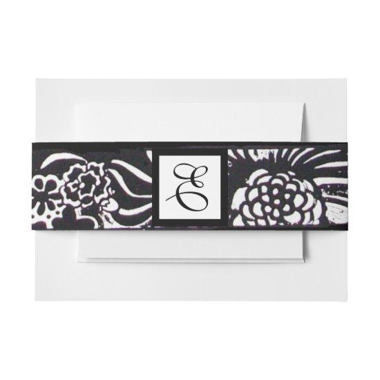 Black White Flowers and Shamrocks Floral Monogram  Belly Band