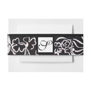 Black White Flowers and Shamrocks Floral Monogram  Belly Band