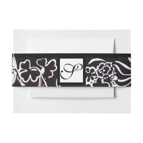 Black White Flowers and Shamrocks Floral Monogram  Belly Band